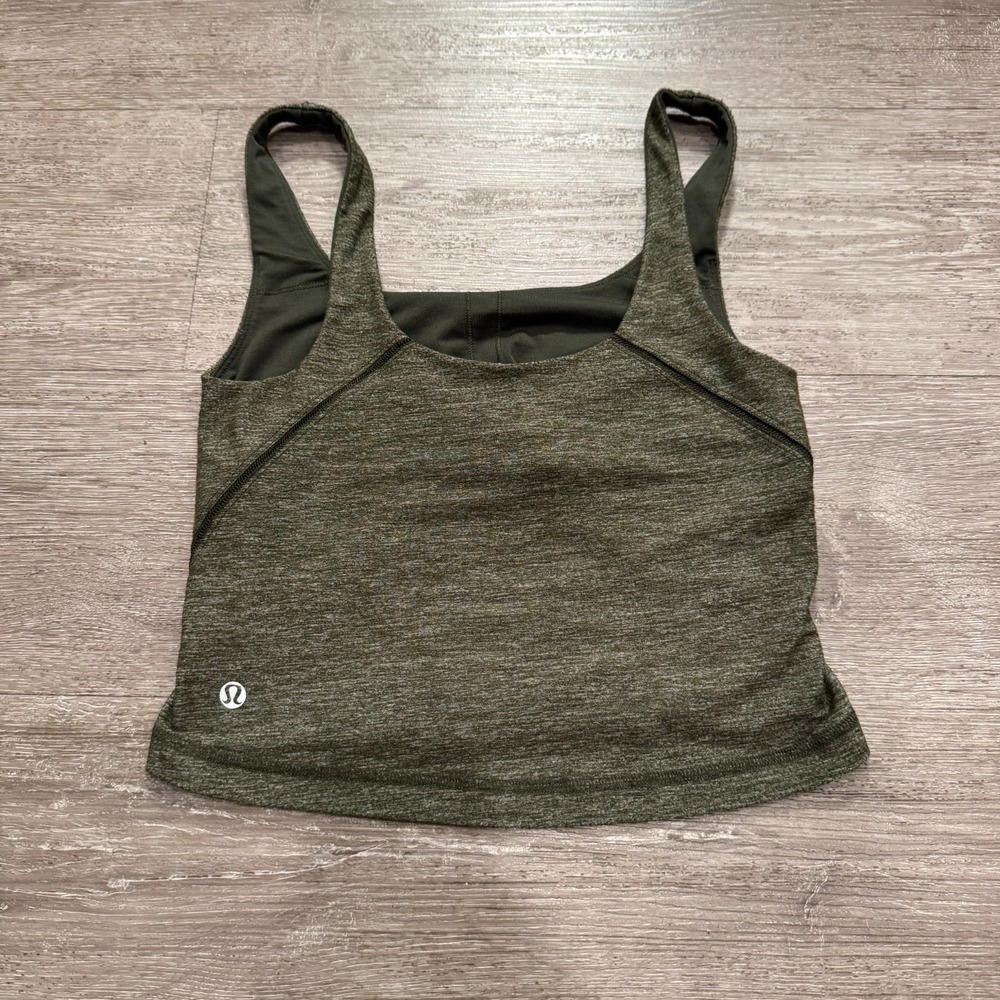 Lululemon Sports Bra Womens 4 Green Heathered Yoga Running Workout Athletic Tank